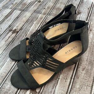 Torrid Black Whip Stitch Midi Wedge Sandal size 10W